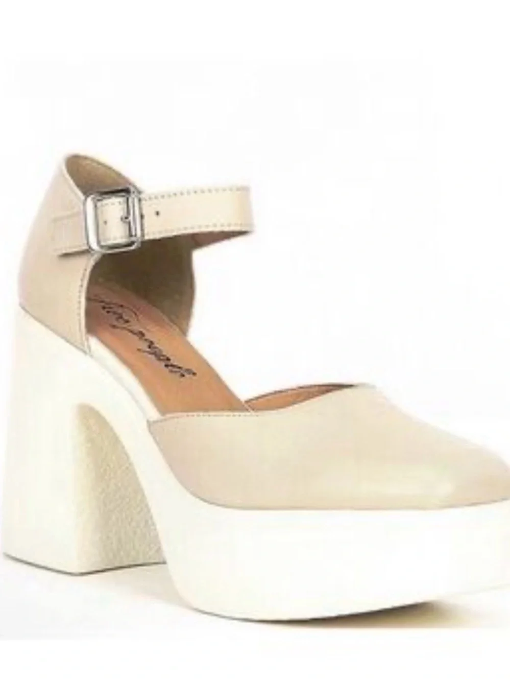 Free People Gwen Leather Mary Jane Platform Heels Moonlight White Sz 7